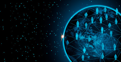 Future communication network connection solutions technology, wireless, Global internet and satellite connection concept.