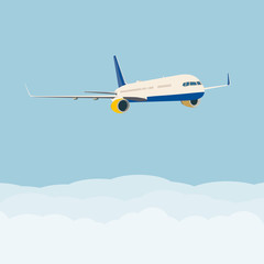 Fototapeta na wymiar Airplane in the sky, flat vector illustration. Travel by plane