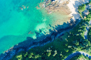 Fototapeta na wymiar Drone view Top view landscape nature scenery view of Beautiful tropical sea with Sea coast view in summer season image by Aerial view drone shot