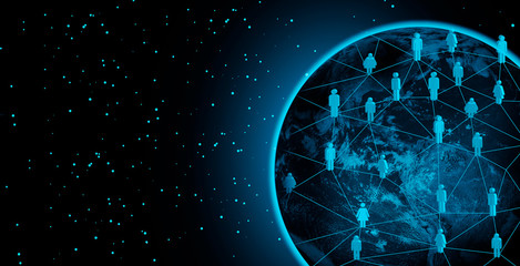 Future communication network connection solutions technology, wireless, Global internet and satellite connection concept.