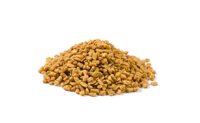 fenugreek seeds heap isolated on white background. front view