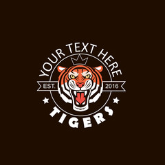 illustration of angry tiger head emblem isolated on black background