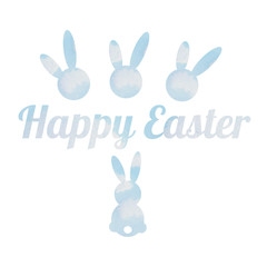 Watercolor illustration happy Easter. Rabbit and Easter eggs. Lettering Happy Easter