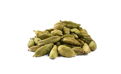 cardamon seeds heap isolated on white background. front view