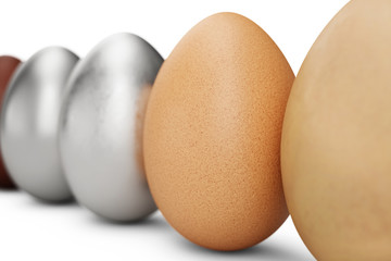 Rows of colorful eggs. Background of eggs. Concept happy easter. Eggs as a symbol of the holiday. Background for healthy food, 3D illustration