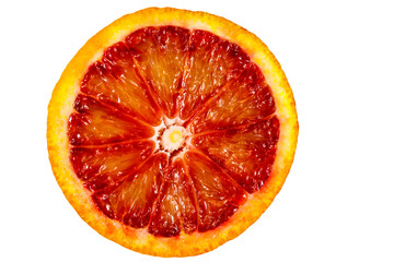 Slice of red blood orange fruit isolated on white background
