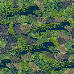 animal seamless pattern, tropical colorful background, illustration © ringele