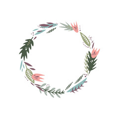 Fototapeta na wymiar Vector floral illustration, frame or wreath, scrapbook design, pastel florals set, template for logo