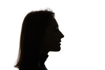 Side view of woman with straight hair isolated on white