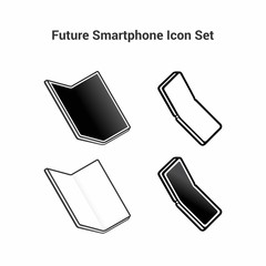 Set of black and white icons on a white background. Smart of the future. Folding smartphone with a large screen without a frame. Bending modern display
