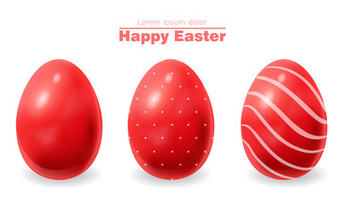 Red Easter eggs Vector realistic. Happy Holiday card illustration