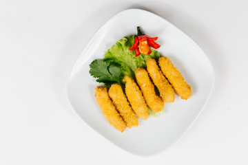 Traditional oriental cuisine of  Vietnam. Chicken and pork roll Nem