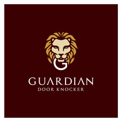 African Lion Door Head Face Gate Knocker with initial Letter G logo design