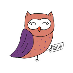 Cute cartoon owl in the style of doodle.