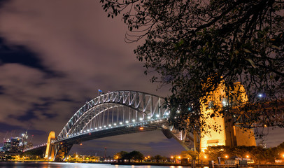 Sydney Harbor Bridge at night, city symbol, Australia