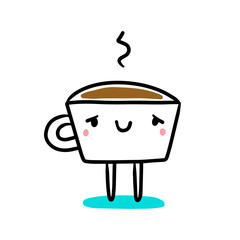 Cute smiling cup of cappuccino hand drawn illustration cartoon minimalism style