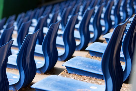 Empty blue outdoor stands