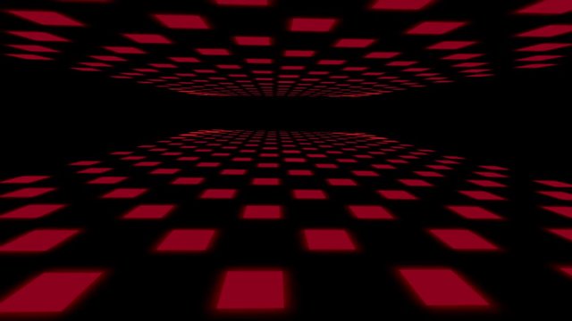 3D red dance floor with multiple flashing lights seamless loop. 4k.