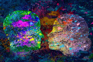 Colorful  background with male and female head silhouettes