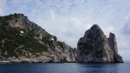 Cliff scenery and rock formations on the island of Capri in the Bay of Naples, Italy. Photographed...