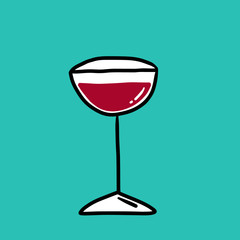 Wine in a glass hand drawn illustration in cartoon style