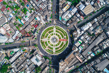 City traffic road with modern building aerial view