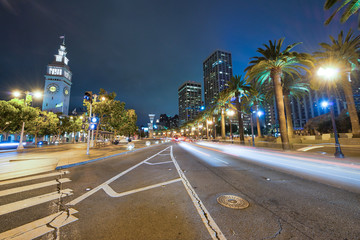 Obraz premium San Francisco Embarcadero buildings at night, California, USA