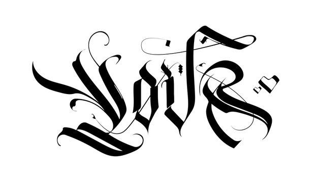 Modern gothic calligraphy. Handwritten phrase Love. Calligraphy flat pen. Written in a modern gothic style. Isolated lettering text. Vector illustration