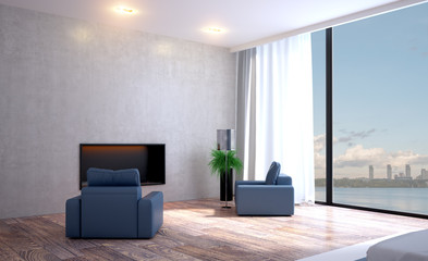 Modern grey bedroom interior. 3D rendering