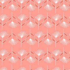 Seamless vector floral pattern with blue and coral-pink shades of flowers that can be used for your wallpapers, backgrounds, background images, fabric patterns, clothing prints, labels. Vector graphic