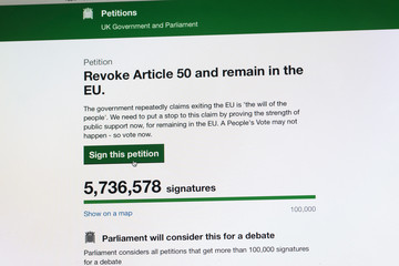 Online petition to revoke article 50 and reconsider brexit has over 5 million signatures