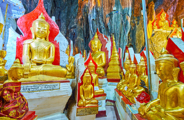 Multiple Buddha statues in Pindaya Cave, Myanmar