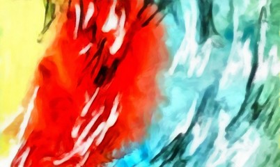 Abstraction painted in oil style. Colorful texture background. Multicolored wallpaper graphic design. Pattern for creating artwork and print. Crazy warm colors and cartoon effect. Fun psychedelic art.