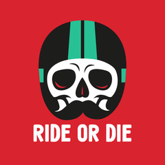 sign skull in moto helmet, print on t-shirt