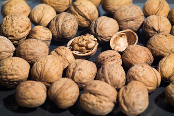 walnuts on wooden background