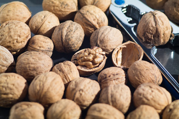 walnuts on wooden background