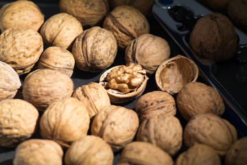walnuts on wooden background