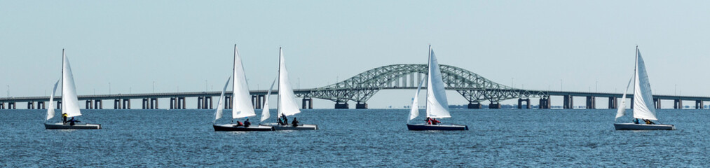 Small sailboats with Robert Mosses Bridge in Background