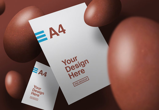 Floating Papers and Eggs Mockup