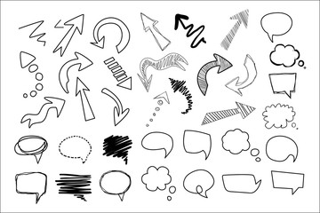 Hand drawn speech and thought bubbles big set, design elements collection vector illustration
