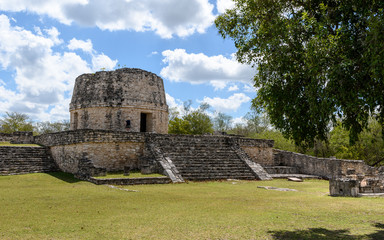 Fototapeta na wymiar The Temple Redondo at Mayapan, Yucatan, Mexico