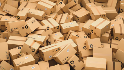 Cardboard boxes, logistics and delivery concept. 3D Rendering