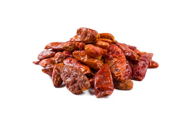 chili peperoncini paprika pepper heap isolated on white background. front view