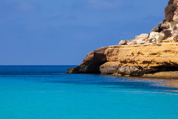 View of Cala Pulcino famous sea place of Lampedusa
