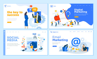 Web page design templates collection of internet marketing, social media, email marketing, online support, modern. Flat design vector illustration concepts for website and mobile website development.