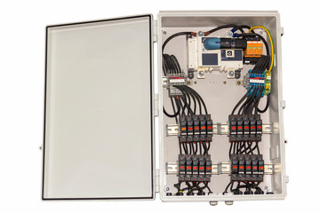 electric control circuit in box for industrial isolated on white background