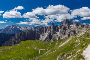 Spectacular view of Tre Cime de Lavaredo loop trail in Dolomites