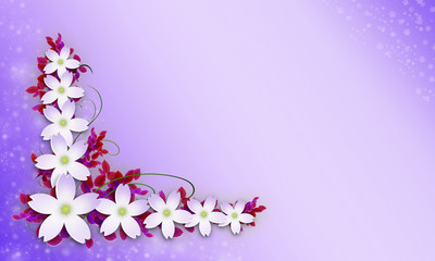 3d illustration. Bouquet of flowers isolated on lilac background.