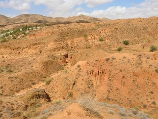 Desert landscape and clear sky near Matmata in southern Tunisia, North Africa.