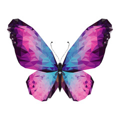 Colorful symmetrical butterfly in polygonal style on white background. illustration isolated. Symmetrical crystal abstract insect in geometry triangle style. Trendy modern logo design of insect © lyubi